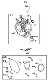 Cylinder Group Diagram and Parts List for 19N132-0237-H1 100000 - 19Z999 Briggs and Stratton Engine